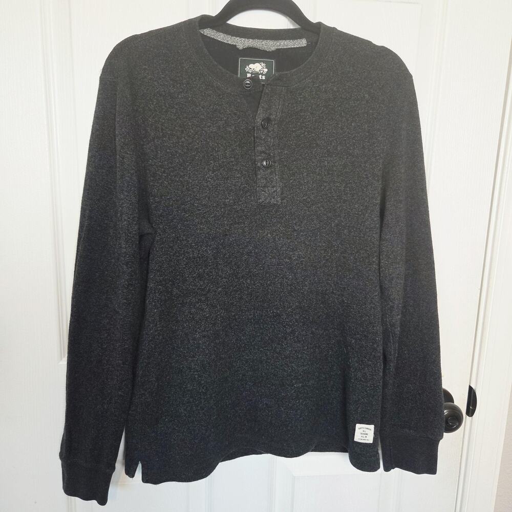 Roots Shirt Mens Small Gray Henley Long Sleeve All Seasons Cotton Knit Tee